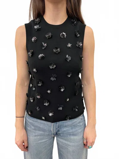 Minnie Rose Floral Applique Shell Tank Top In Black