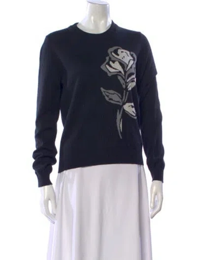 Pre-owned Minnie Rose Floral Print Crew Neck Sweater In Black