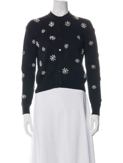 Pre-owned Minnie Rose Floral Print Crew Neck Sweater In Black