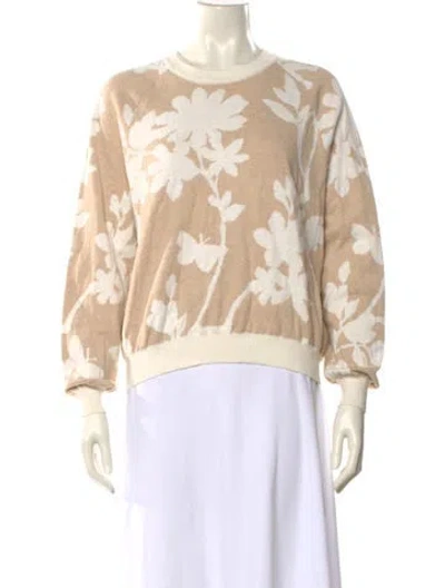 Pre-owned Minnie Rose Floral Print Crew Neck Sweater In Neutral