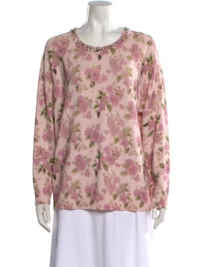Pre-owned Minnie Rose Floral Print Crew Neck Sweater In Pink