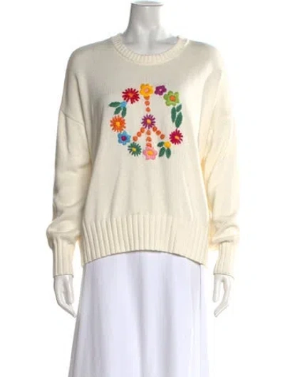 Pre-owned Minnie Rose Floral Print Crew Neck Sweater In White