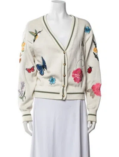 Pre-owned Minnie Rose Floral Print V-neck Sweater In Neutrals