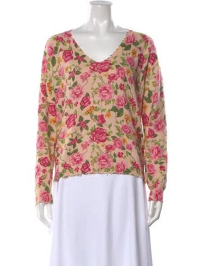 Pre-owned Minnie Rose Floral Print V-neck Sweater In Pink