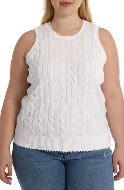 Minnie Rose Women's Frayed Cable-knit Sleeveless Top In White