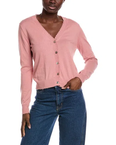 Minnie Rose Frayed Cashmere-blend Cardigan In Pink