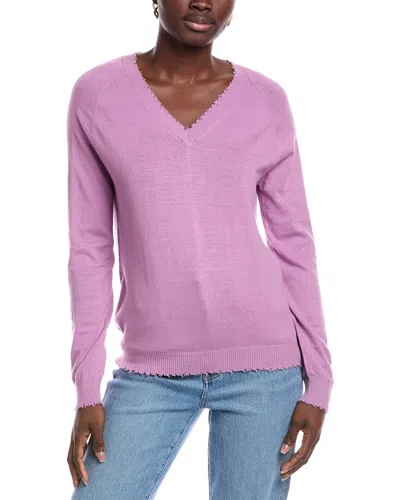 Minnie Rose Frayed Cashmere-blend Sweater In Purple
