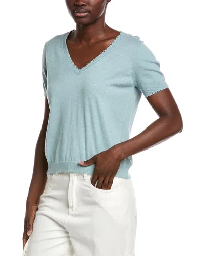 Minnie Rose Frayed Cashmere-blend T-shirt In Blue
