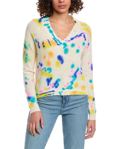 Minnie Rose Frayed Printed Tie-dye Cashmere Sweater In White