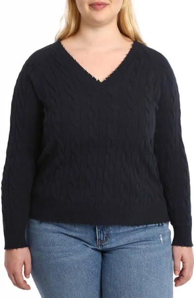 Minnie Rose Cable Knit Cardigan In Black In Navy