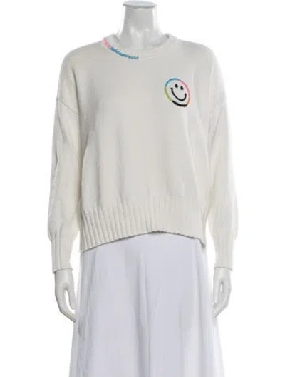 Pre-owned Minnie Rose Graphic Print Crew Neck Sweater In White