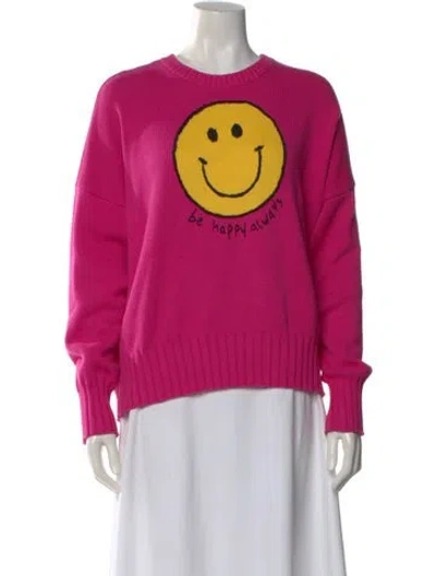 Pre-owned Minnie Rose Graphic Print Scoop Neck Sweater In Pink