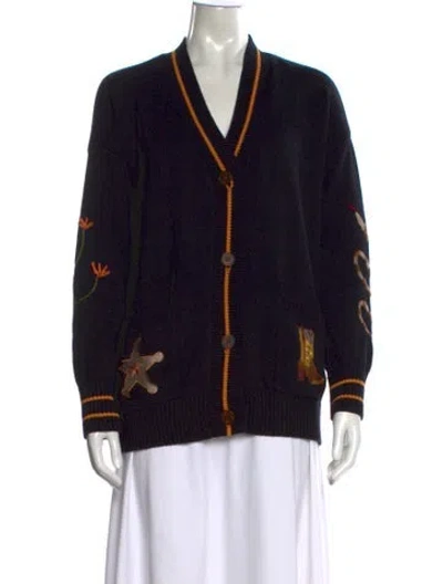 Pre-owned Minnie Rose Graphic Print V-neck Sweater In Black