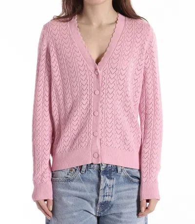 Minnie Rose Heart Pointelle Scalloped Cardigan In Fondant Sweet In Multi