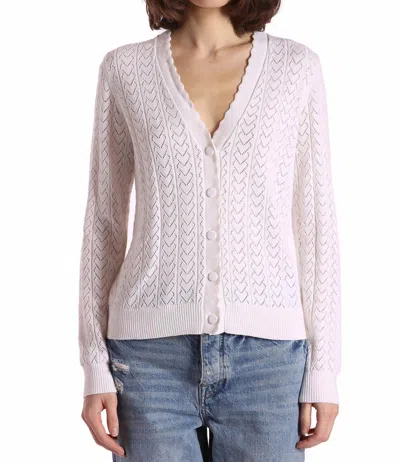 Minnie Rose Heart Pointelle Scalloped Cardigan In White