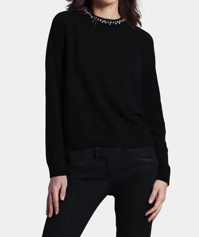 Minnie Rose Cotton Cashmere Raglan Crew Jewel Neck Top In Black