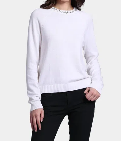 Minnie Rose Jewel Neck Sweater In White