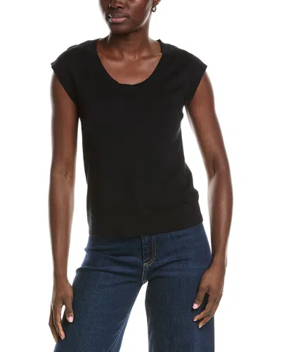 Minnie Rose Knit Cap Sleeve Cashmere-blend Top In Black