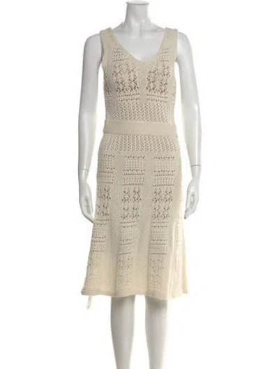 Pre-owned Minnie Rose Lace Pattern Midi Length Dress In Neutral