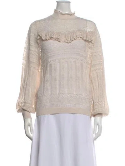 Pre-owned Minnie Rose Lace Pattern Mock Neck Sweater In Neutral