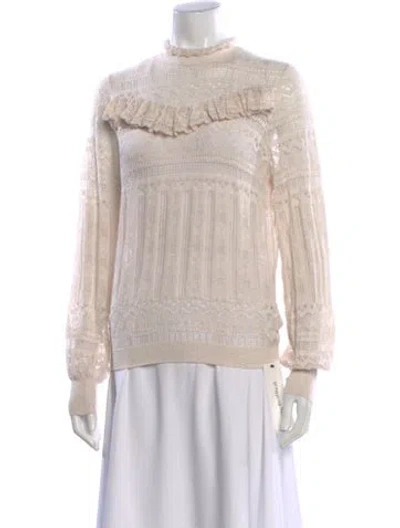 Pre-owned Minnie Rose Lace Pattern Turtleneck Sweater In Neutral