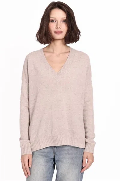 Minnie Rose Long And Lean V-neck Sweater In Ecru In Yellow