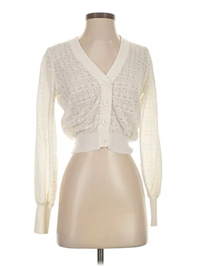 Pre-owned Minnie Rose Long Sleeve Top Ivory Plunge Neckline Tops In White