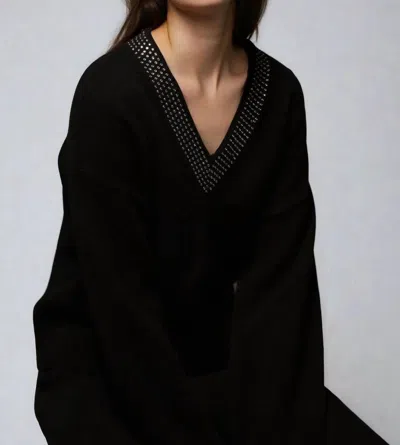 Minnie Rose Luxe Cashmere Embellished V Neck Top In Black