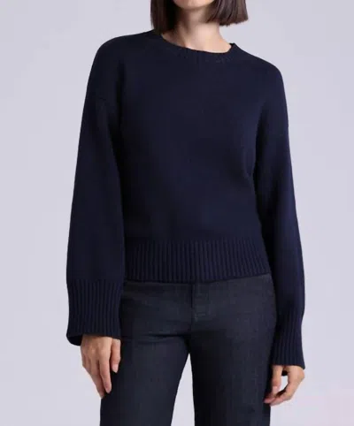 Minnie Rose Luxe Crew Pullover Sweater In Navy In Blue