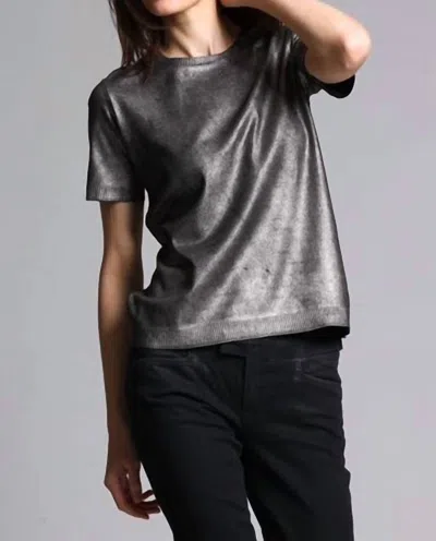 Minnie Rose Metallic Print Short Sleeve Crew Tee In Silver