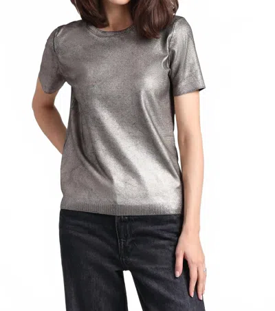 Minnie Rose Metallic Print Short Sleeve Tee In Silver In Gray