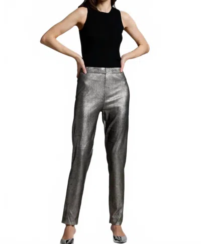 Minnie Rose Metallic Print Tapered Pant In Silver In Black