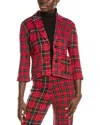 Minnie Rose Mixed Plaid Blazer In Red