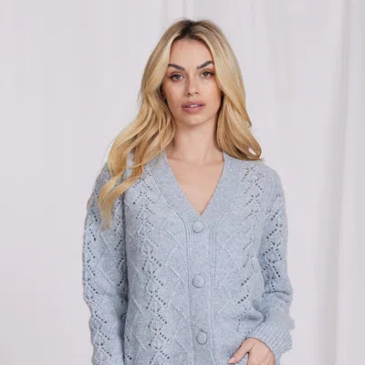 Minnie Rose Mohair Pointelle Oversized Cardigan In Blue