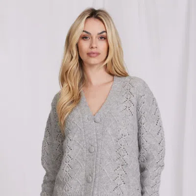 Minnie Rose Mohair Pointelle Oversized Cardigan In Gray