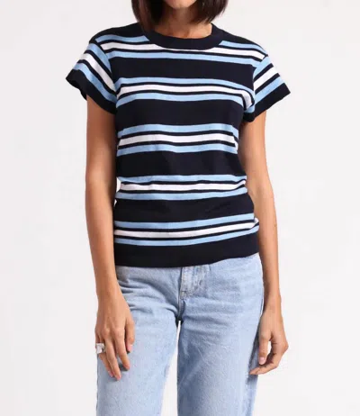 Minnie Rose Multi Stripe Cap Sleeve Crewneck Tee In Navy Combo