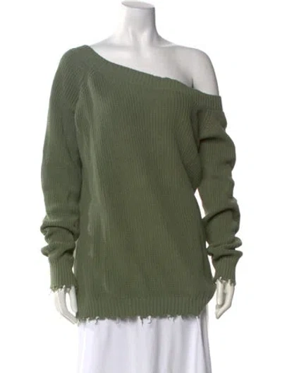 Pre-owned Minnie Rose Off-the-shoulder Sweater In Green