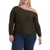 Minnie Rose One-shoulder Cotton & Cashmere Sweater In Army
