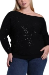 Minnie Rose One-shoulder Sequin Sweater In Black