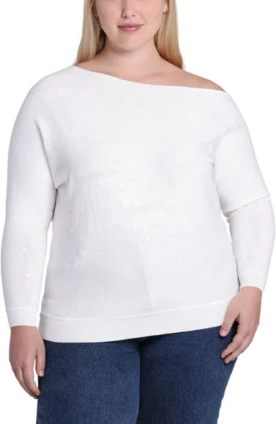 Minnie Rose One-shoulder Sequin Sweater In White