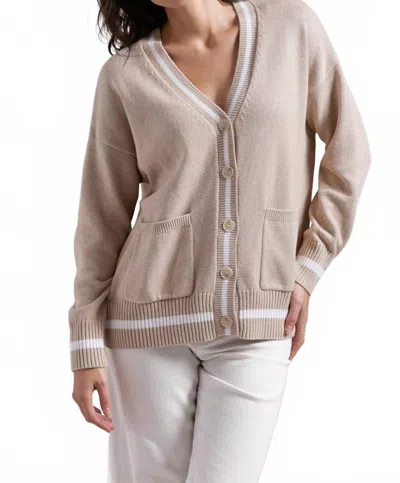 Minnie Rose Oversized Cardigan With Tipping In Brown Sugar/white In Neutral
