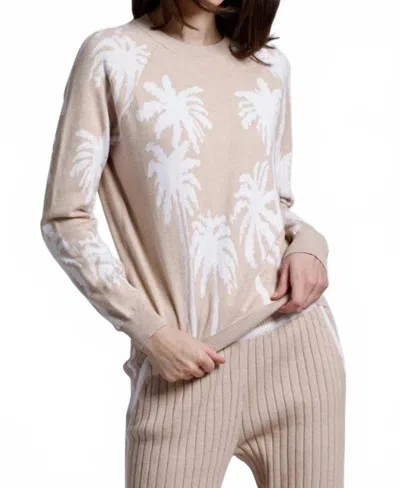 Minnie Rose Palm Tree Reversible Crew Sweater In Beige In Nude
