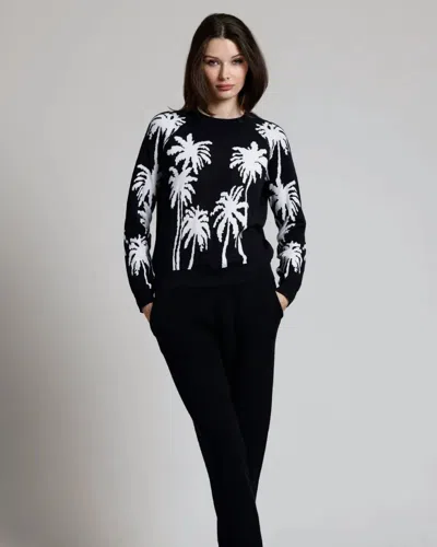 Minnie Rose Palm Tree Reversible Crew Top In Navy/white In Black