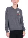 MINNIE ROSE PATCHES BOXY PULLOVER TOP IN CHARCOAL HEATHER GREY