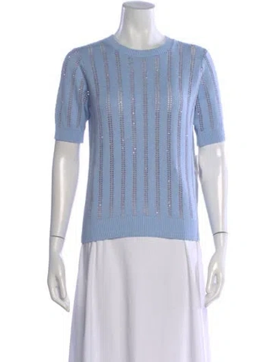 Pre-owned Minnie Rose Patterned Crew Neck Sweater W/ Tags In Blue