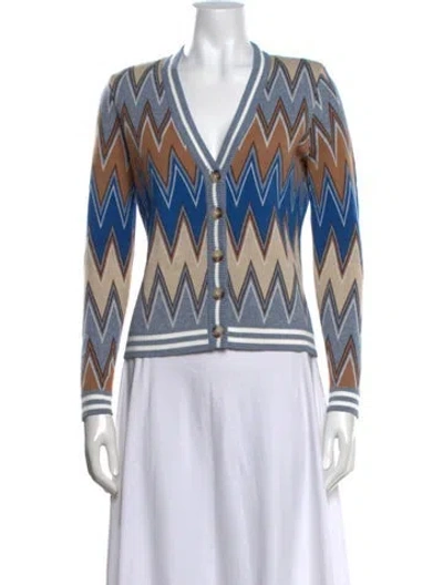 Pre-owned Minnie Rose Patterned V-neck Sweater In Blue