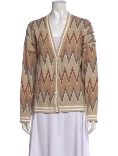Pre-owned Minnie Rose Patterned V-neck Sweater In Neutrals