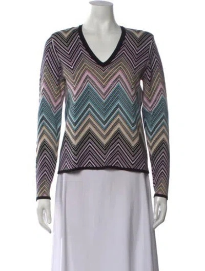 Pre-owned Minnie Rose Patterned V-neck Sweater In Purple