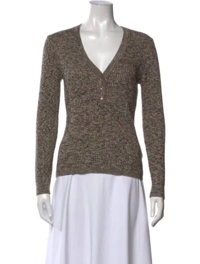 Pre-owned Minnie Rose Patterned V-neck Sweater W/ Tags In Brown