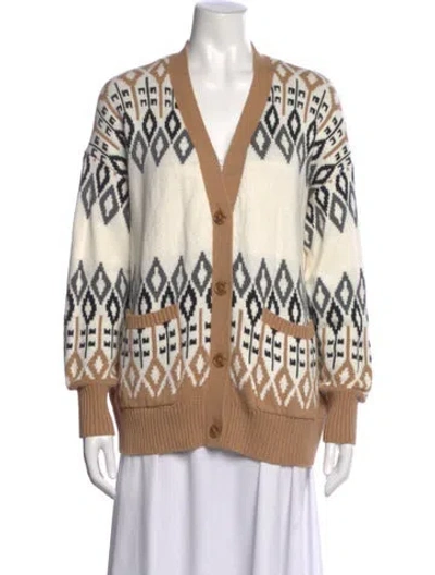 Pre-owned Minnie Rose Patterned V-neck Sweater W/ Tags In Neutral